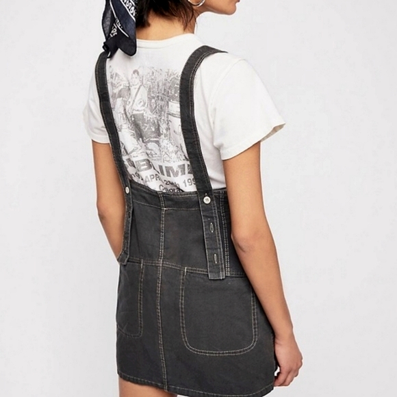 🌺 Free People Black Denim High Waist Jumper Skirt, Size 6 - Picture 5 of 10